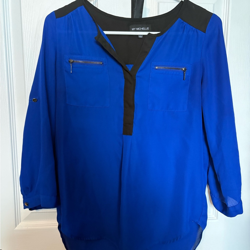 My Michelle Royal Blue and Black Blouse
